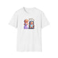 Unisex Softstyle T-Shirt with cartoon print, made from soft 100% ring-spun cotton for comfort and durability.