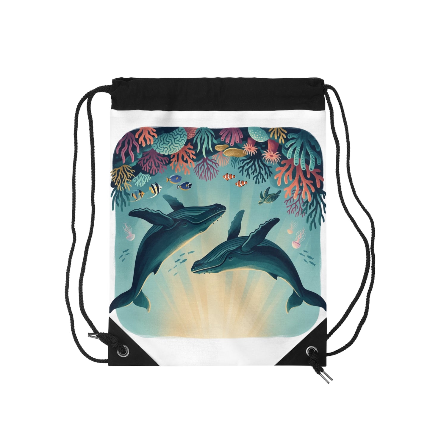 Whale Ocean Drawstring Bag | Underwater Coral Reef Print