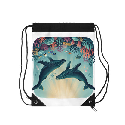 Whale Ocean Drawstring Bag | Underwater Coral Reef Print