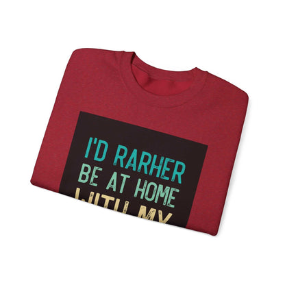 Unisex Heavy Blend™ Crewneck Sweatshirt, folded, red color with printed text design.