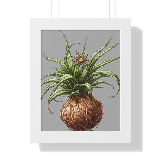 Framed vertical poster with botanical illustration in white frame.