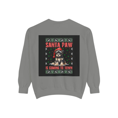 Santa Paw Unisex Garment-Dyed Sweatshirt, Cozy Holiday Gift, Dog Lover Apparel, Christmas Sweatshirt, Comfortable Layering