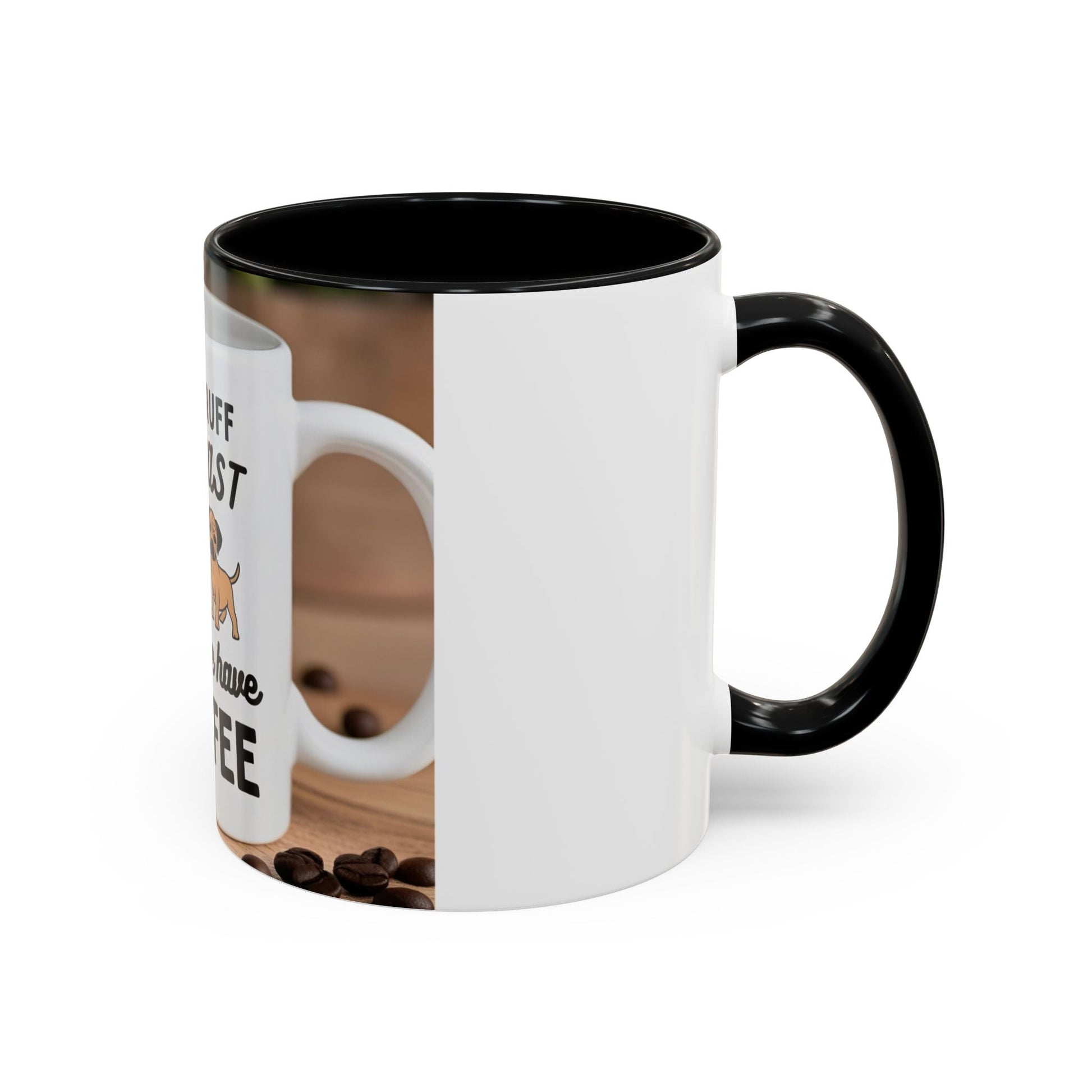 Cute dog design on 'Life is Ruff' coffee mug with black handle and interior, perfect for pet lovers.