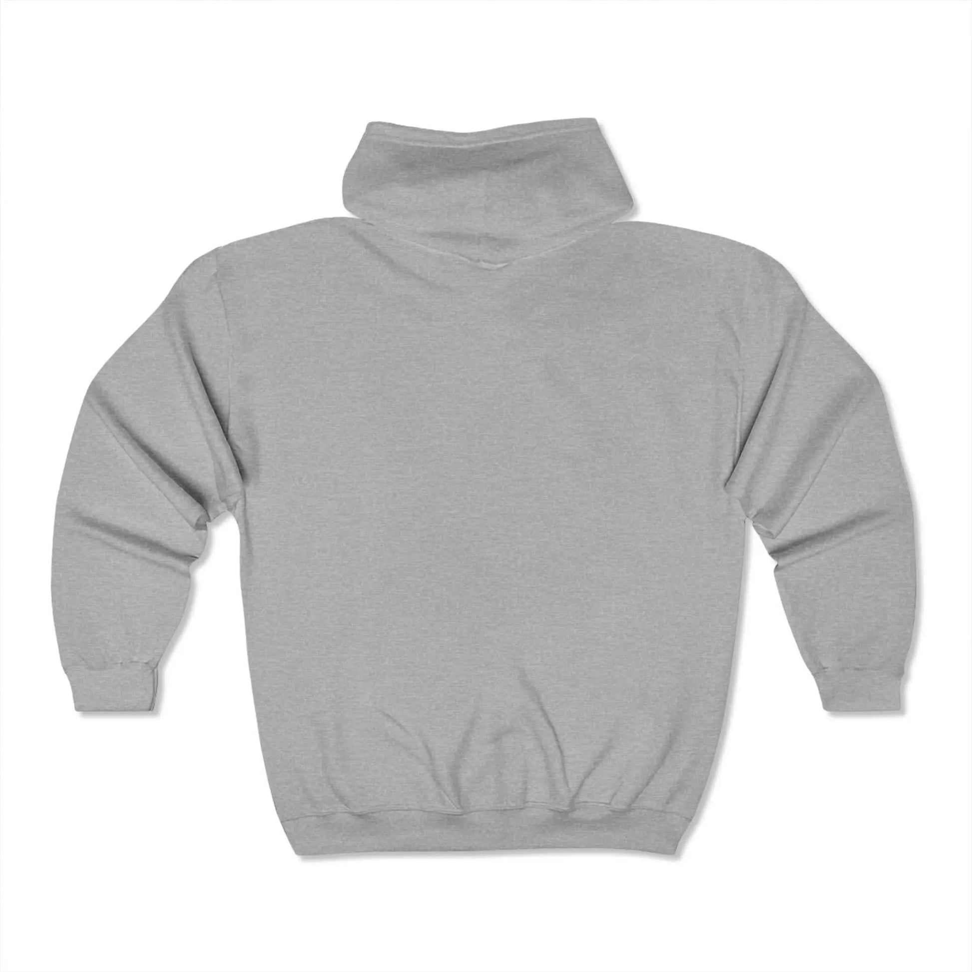 Unisex Heavy Blend™ Full Zip Hooded Sweatshirt in gray, soft fleece, medium-heavy fabric.