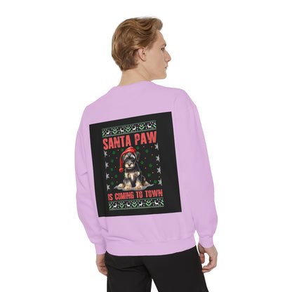 Santa Paw Unisex Garment-Dyed Sweatshirt, Cozy Holiday Gift, Dog Lover Apparel, Christmas Sweatshirt, Comfortable Layering