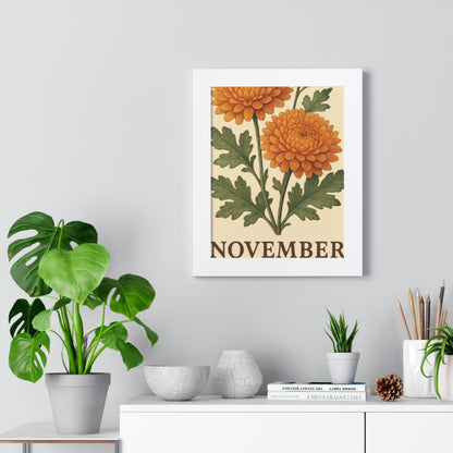 November Floral Framed Poster - Botanical Wall Art Print