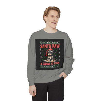 Santa Paw Unisex Garment-Dyed Sweatshirt, Cozy Holiday Gift, Dog Lover Apparel, Christmas Sweatshirt, Comfortable Layering