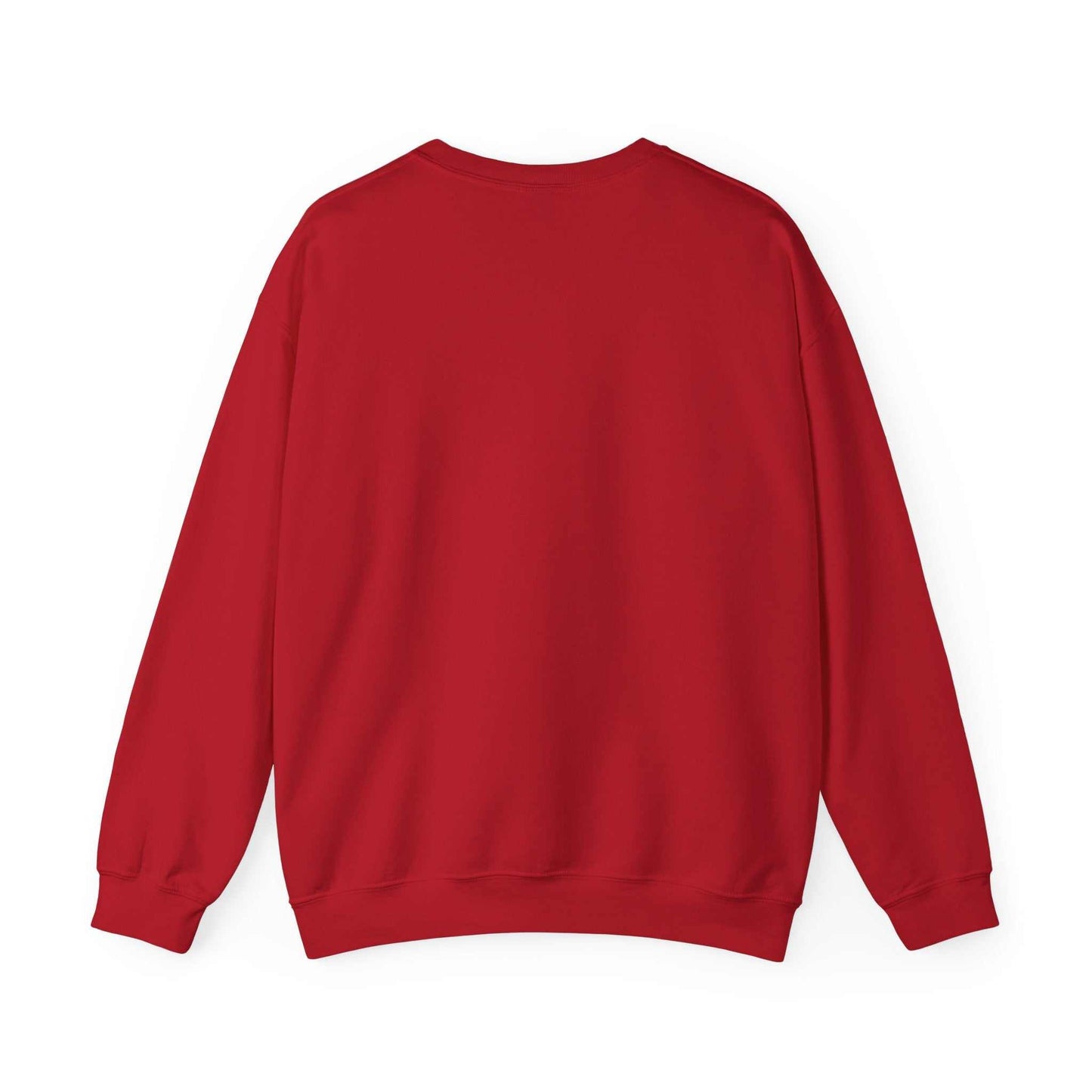 Red unisex heavy blend crewneck sweatshirt with ribbed collar and classic fit.