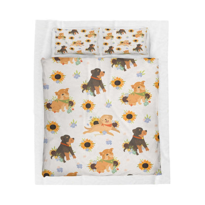 velveteen plush blanket dog lovers Velveteen plush blanket with dog print and sunflower pattern, perfect for dog lovers.