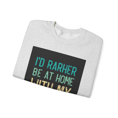 Unisex Heavy Blend™ Crewneck Sweatshirt with printed text, folded display.
