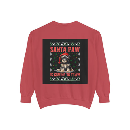 Santa Paw Unisex Garment-Dyed Sweatshirt, Cozy Holiday Gift, Dog Lover Apparel, Christmas Sweatshirt, Comfortable Layering