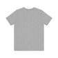 Unisex Jersey Short Sleeve Tee in heather gray, featuring a classic crew neckline and ribbed knit collars.