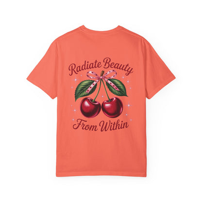 Radiate Beauty Cherry T-Shirt | Unisex Tee, Gift for Her, Positive Affirmation, Summer Fashion, Cute Graphic Tee