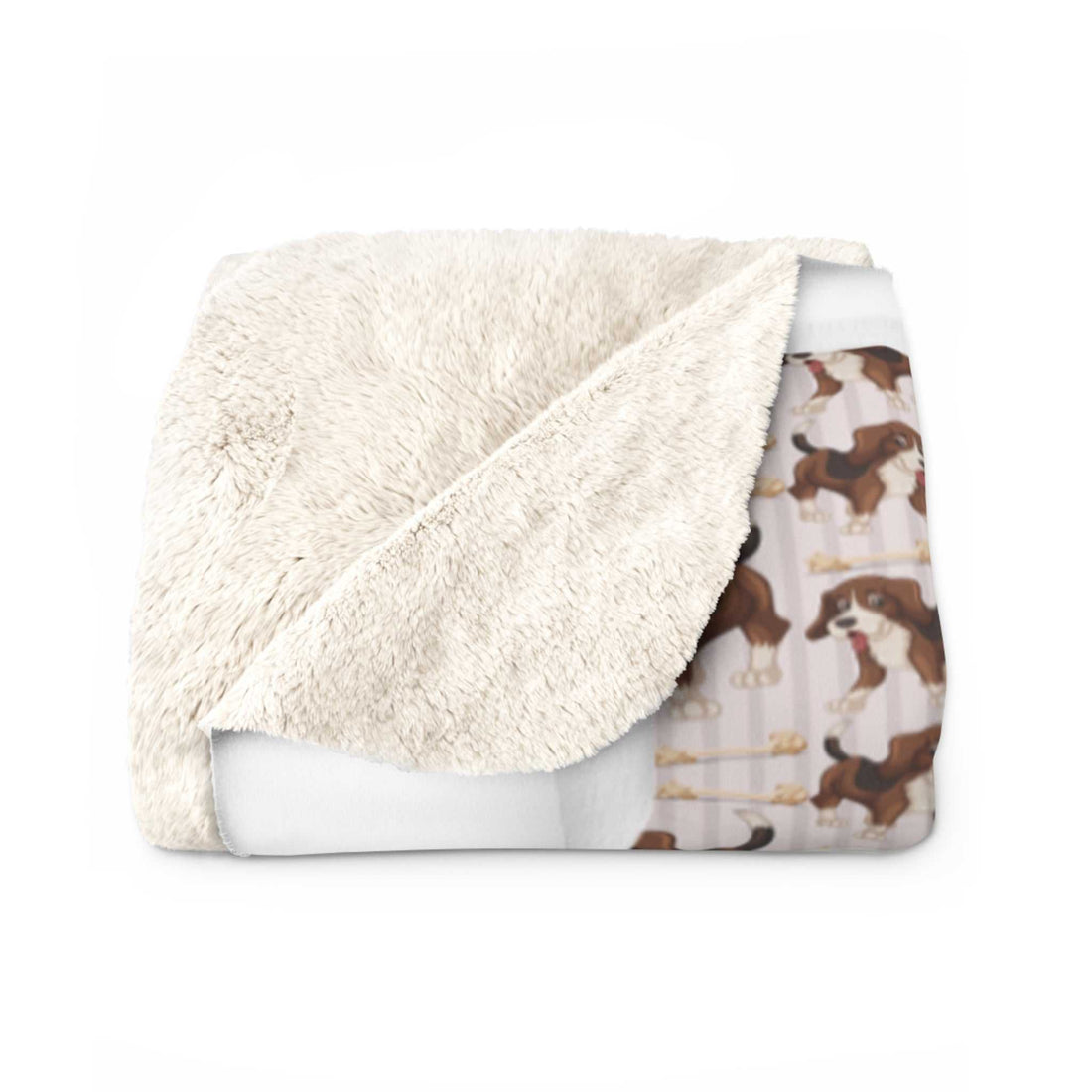 Sherpa fleece blanket with dog cartoon pattern, plush and cozy for snuggling.