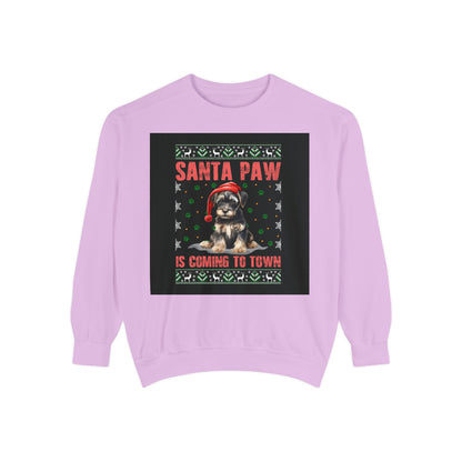 Santa Paw Unisex Garment-Dyed Sweatshirt, Cozy Holiday Gift, Dog Lover Apparel, Christmas Sweatshirt, Comfortable Layering