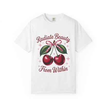 Radiate Beauty Cherry T-Shirt | Unisex Tee, Gift for Her, Positive Affirmation, Summer Fashion, Cute Graphic Tee
