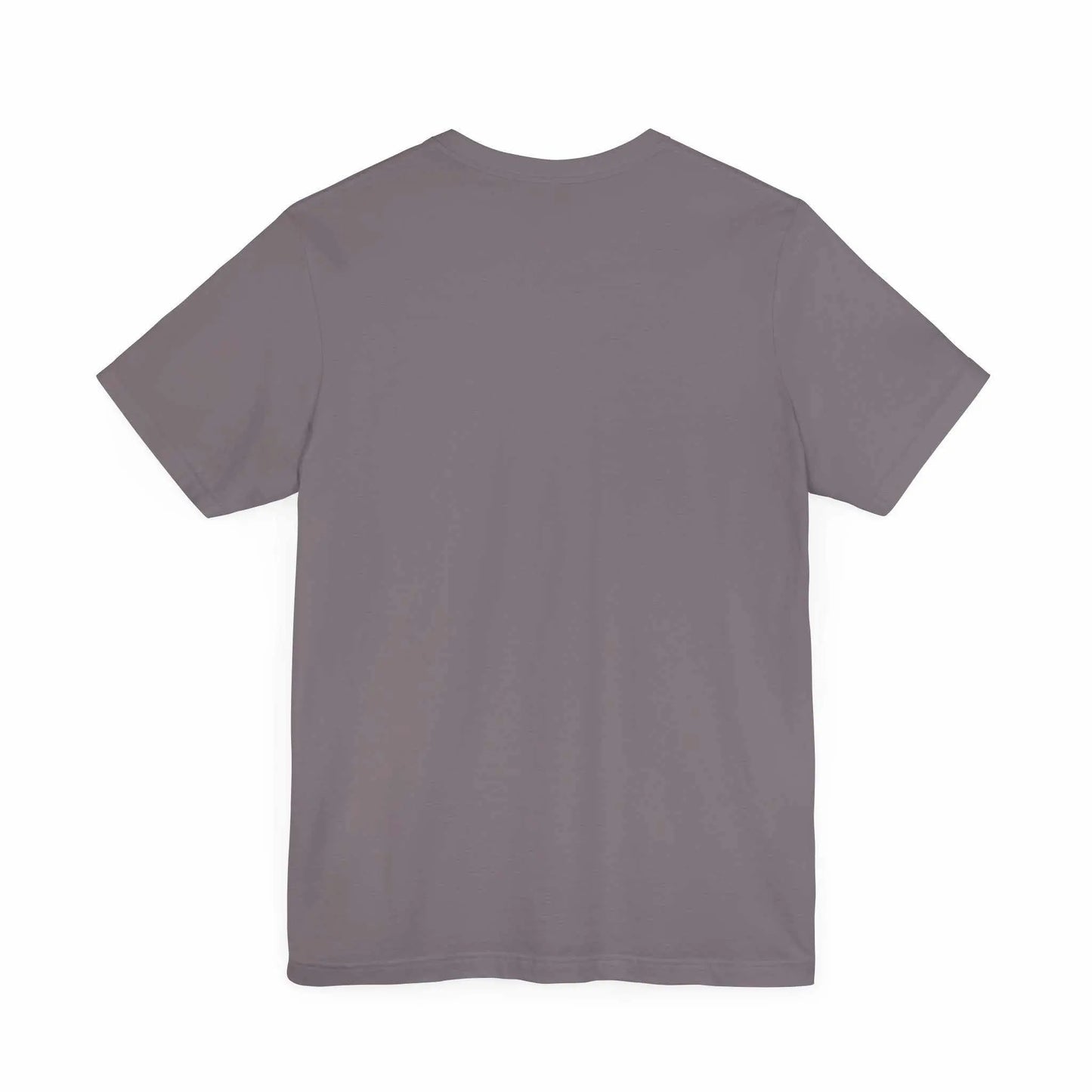 Unisex jersey short sleeve tee in soft cotton with ribbed knit collar, tapered shoulders, dual side seams, and crew neckline.