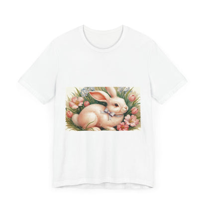 Spring Bunny Short Sleeve Tee with cute floral Easter design.