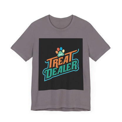 Unisex jersey short sleeve tee with "Treat Dealer" graphic, soft cotton fabric.