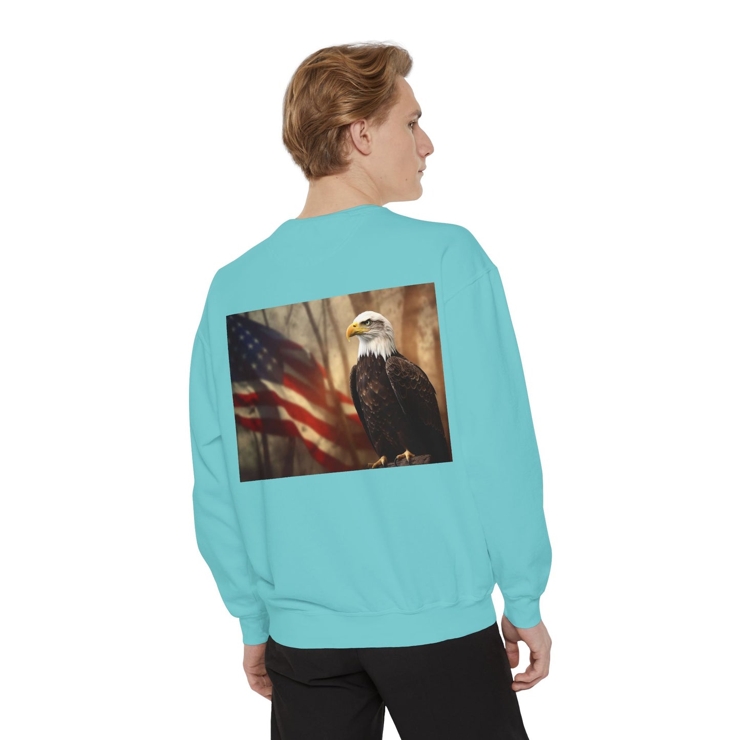 Unisex Garment-Dyed Sweatshirt America The Beautiful and The American Flag and a Bald eagle perfect gift for Freedom fighters and nature lovers