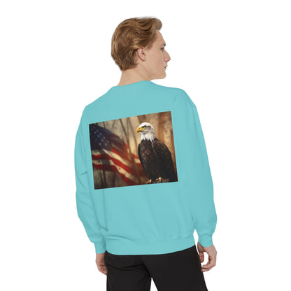 Unisex Garment-Dyed Sweatshirt America The Beautiful and The American Flag and a Bald eagle perfect gift for Freedom fighters and nature lovers