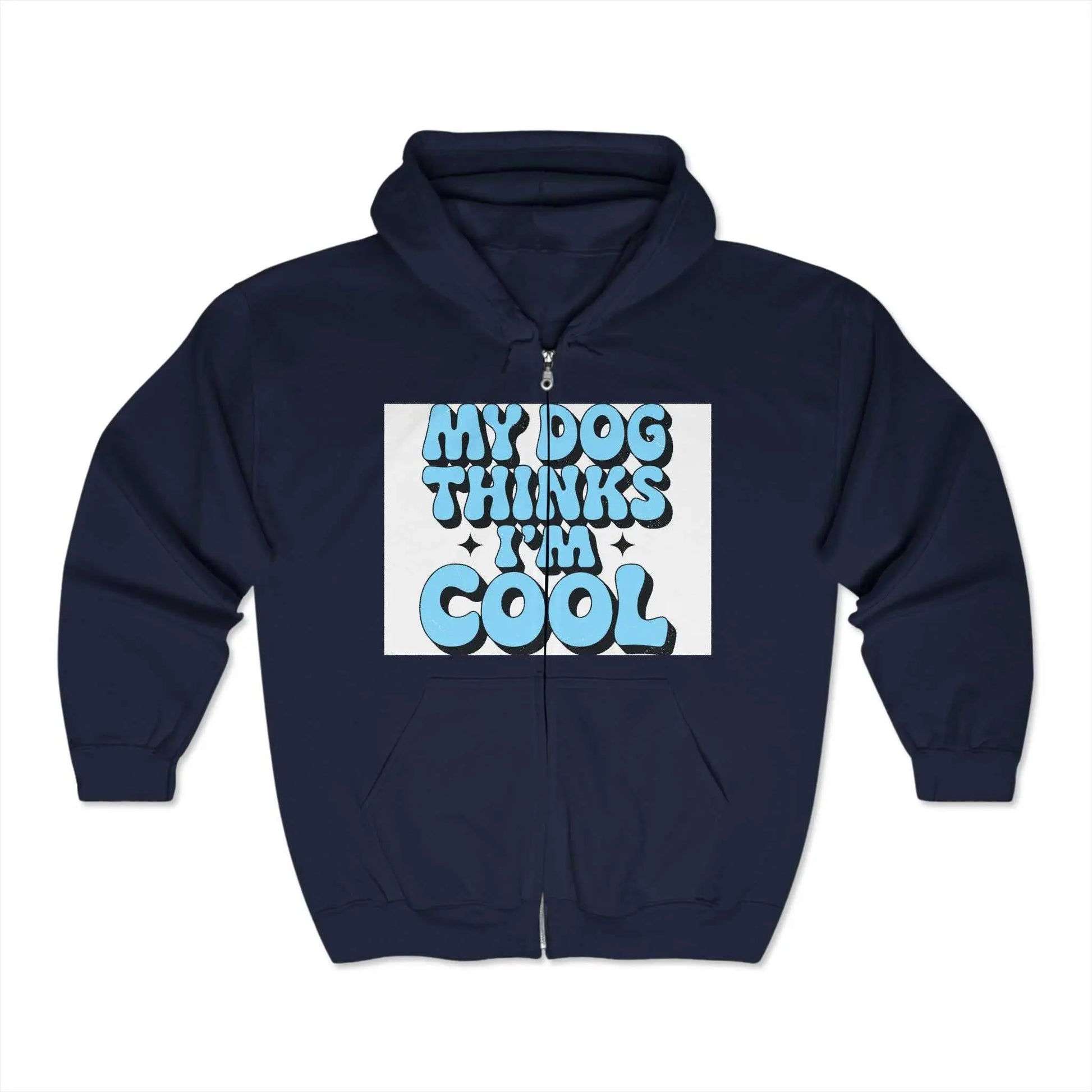 Unisex Heavy Blend™ Full Zip Hooded Sweatshirt with fun text design on front.