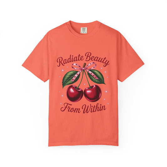 Radiate Beauty Cherry T-Shirt | Unisex Tee, Gift for Her, Positive Affirmation, Summer Fashion, Cute Graphic Tee