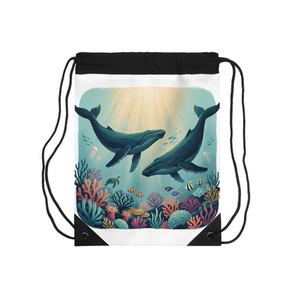 Whale Ocean Drawstring Bag | Underwater Coral Reef Print