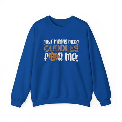 Blue "Cuddles For Me" unisex sweatshirt with bear graphic, crewneck design, cozy cotton-polyester blend.