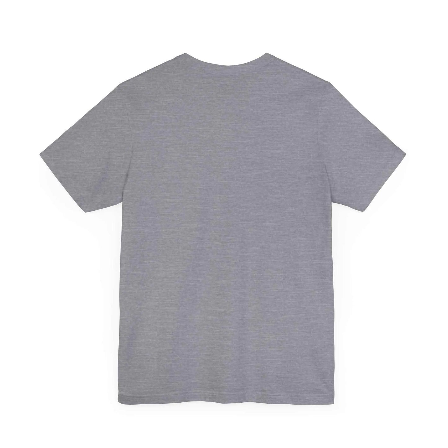 Unisex jersey short sleeve tee in gray with ribbed knit collar and tapered shoulders.