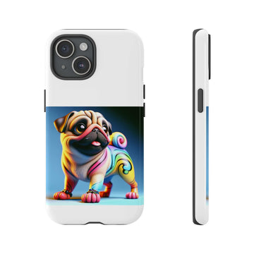 Pug dog phone case 3D wrap design, durable and impact resistant.