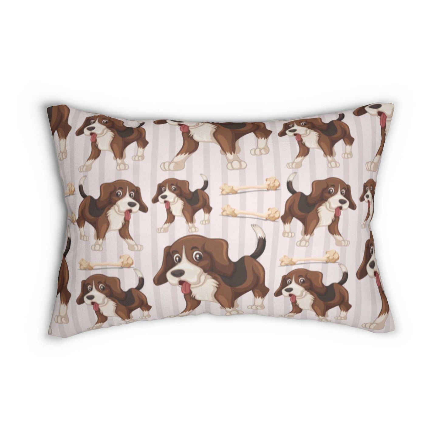 Spun polyester lumbar pillow with dog design, double-sided print, mildew and water-resistant, ideal for dog lovers.