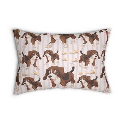 Spun polyester lumbar pillow with dog design, double-sided print, mildew and water-resistant, ideal for dog lovers.