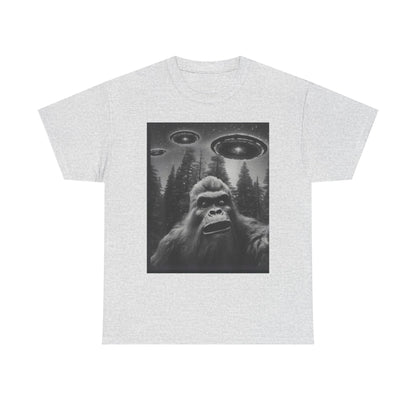 Bigfoot and flying saucers Unisex Heavy Cotton Tee - Size Variants ET