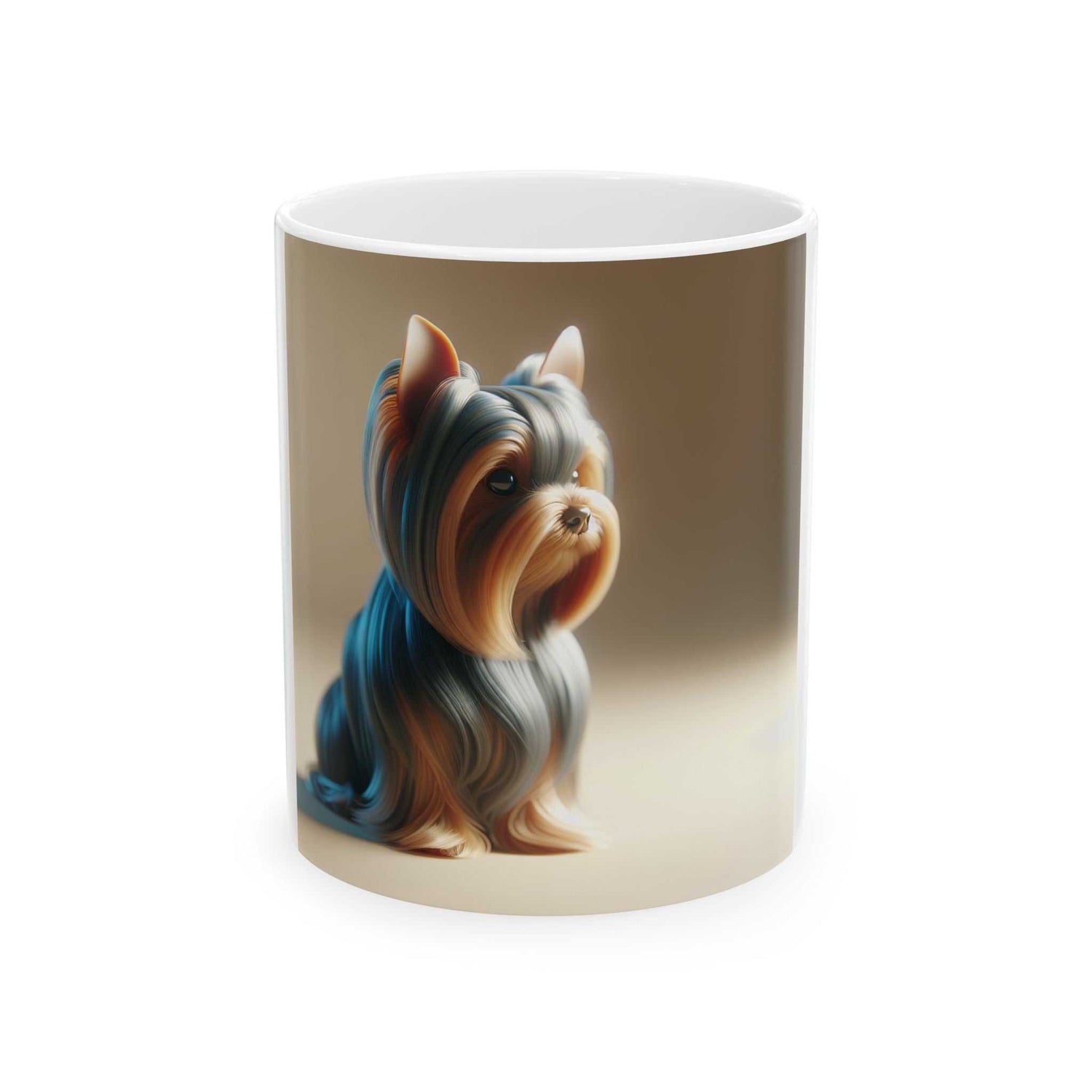 Ceramic mug featuring a vivid yorkie design, available in 11oz and 15oz sizes.