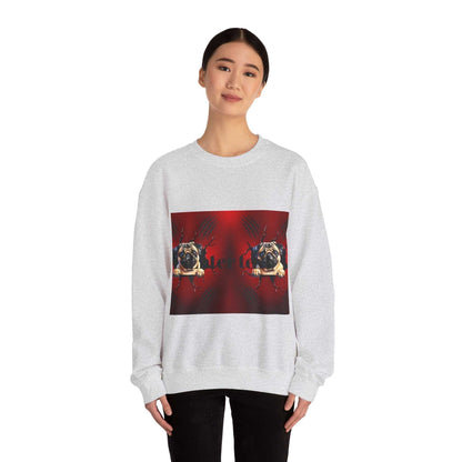 Pug dog sweatshirt with pug face design on a cozy, stylish fabric, perfect for dog lovers.