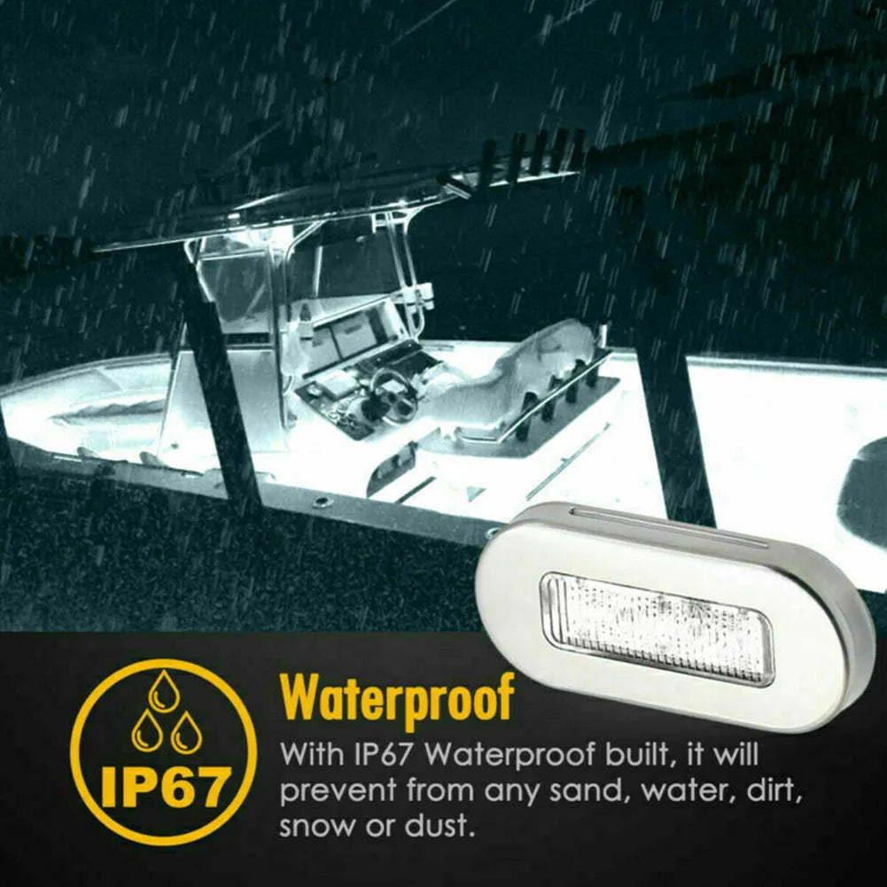 Marine LED Courtesy Lights for Boats & RVs | 12V Stainless Steel Waterproof Accent Lights (2-Pack)
