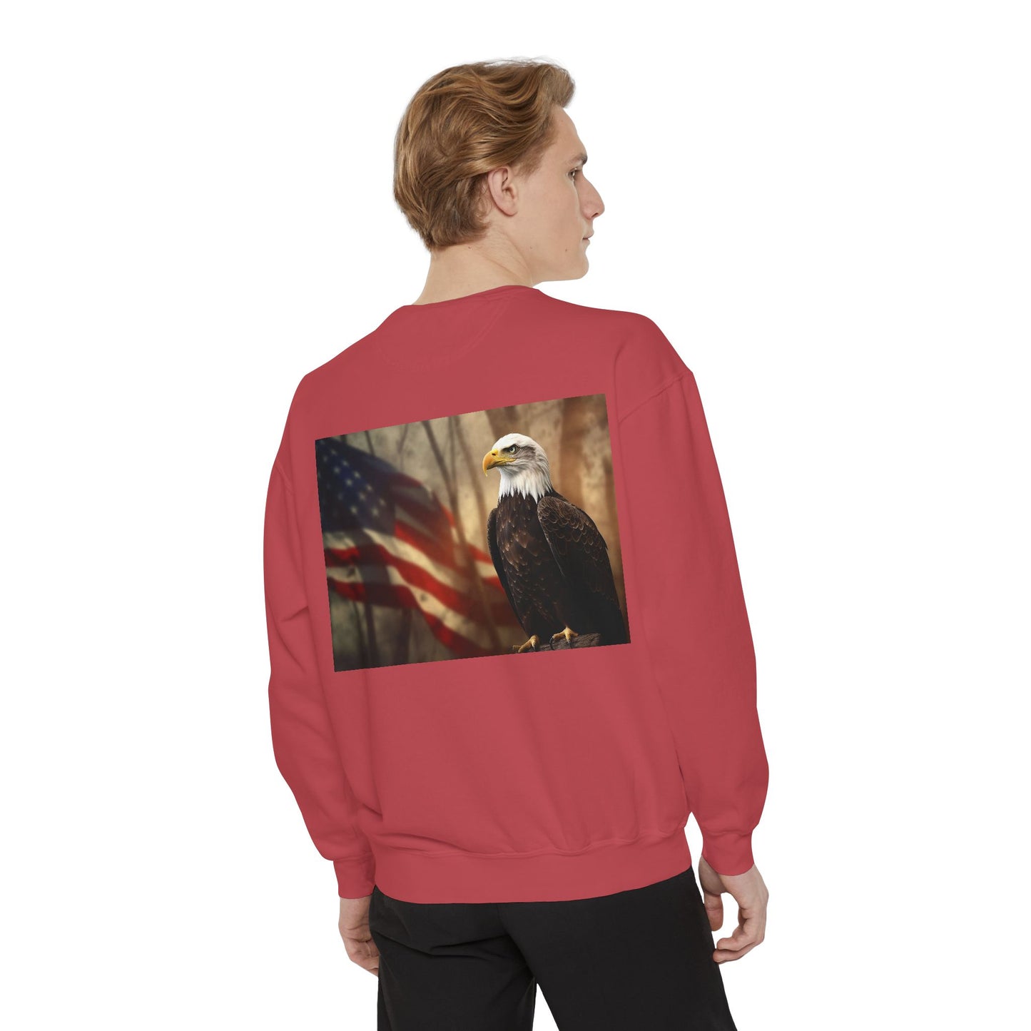 Unisex Garment-Dyed Sweatshirt America The Beautiful and The American Flag and a Bald eagle perfect gift for Freedom fighters and nature lovers