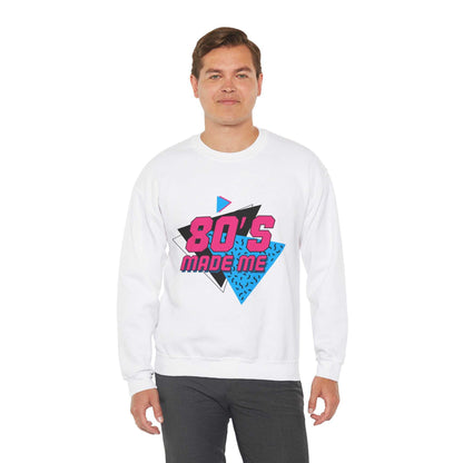 80s Made Me sweatshirt, unisex crewneck, polyester-cotton blend, retro style, ethically produced.