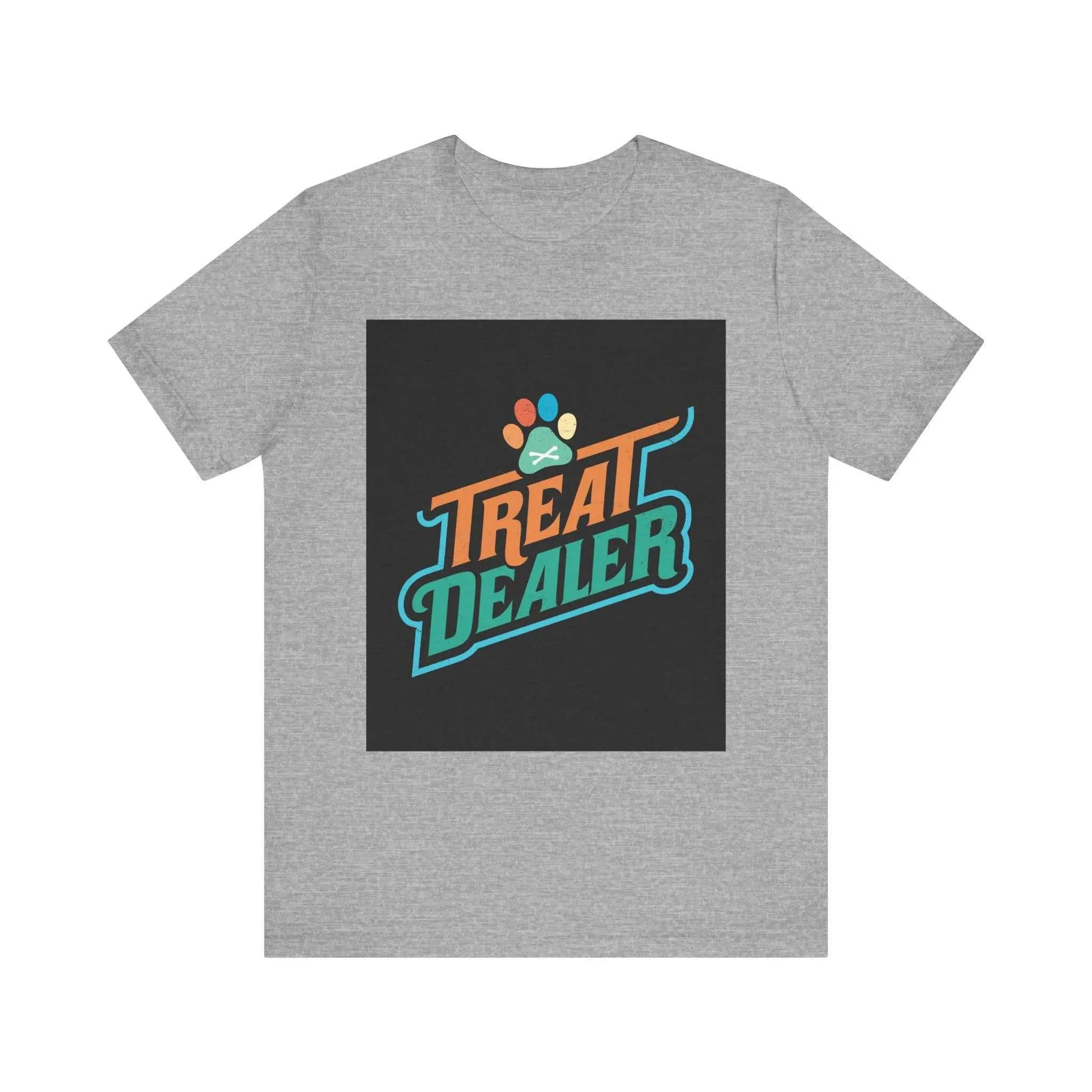 Unisex Jersey Short Sleeve Tee with "Treat Dealer" graphic, soft cotton, ribbed knit collars, classic crew neckline.
