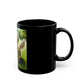 Black ceramic mug, available in 11oz and 15oz sizes, with a glossy finish and customizable design.