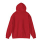 Unisex heavy blended sweatshirt in red with hood and relaxed fit.