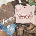 FARMERS: HOMEGROWN HEROES Graphic Tee in espresso and pink, unisex relaxed fit, 100% ring spun cotton, screen printed design.
