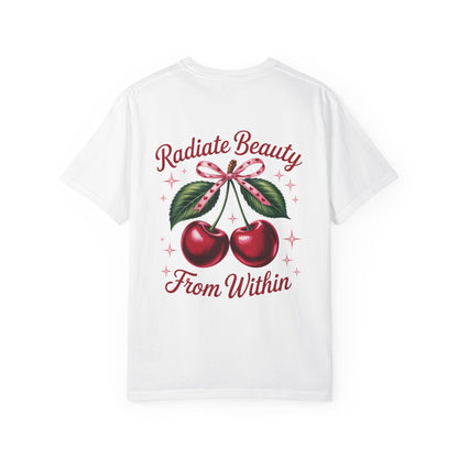 Radiate Beauty Cherry T-Shirt | Unisex Tee, Gift for Her, Positive Affirmation, Summer Fashion, Cute Graphic Tee