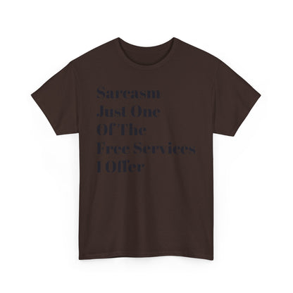Unisex heavy cotton tee with printed text, smooth surface, and classic crew neckline.