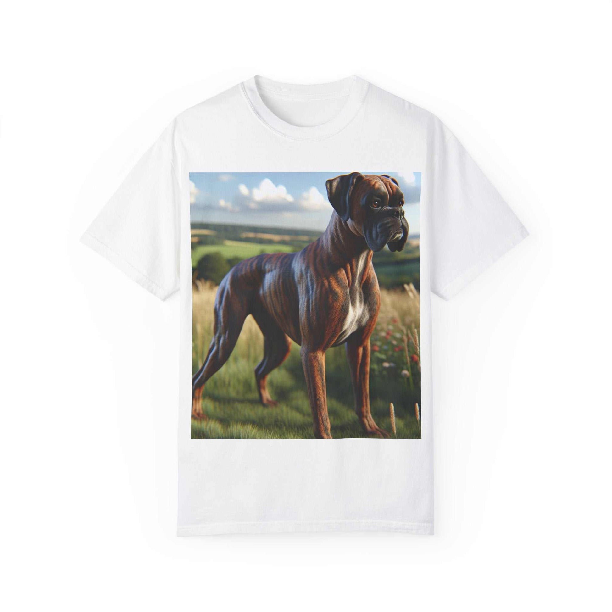 Unisex garment-dyed t-shirt with 3D dog image design, soft-washed cotton, relaxed fit.
