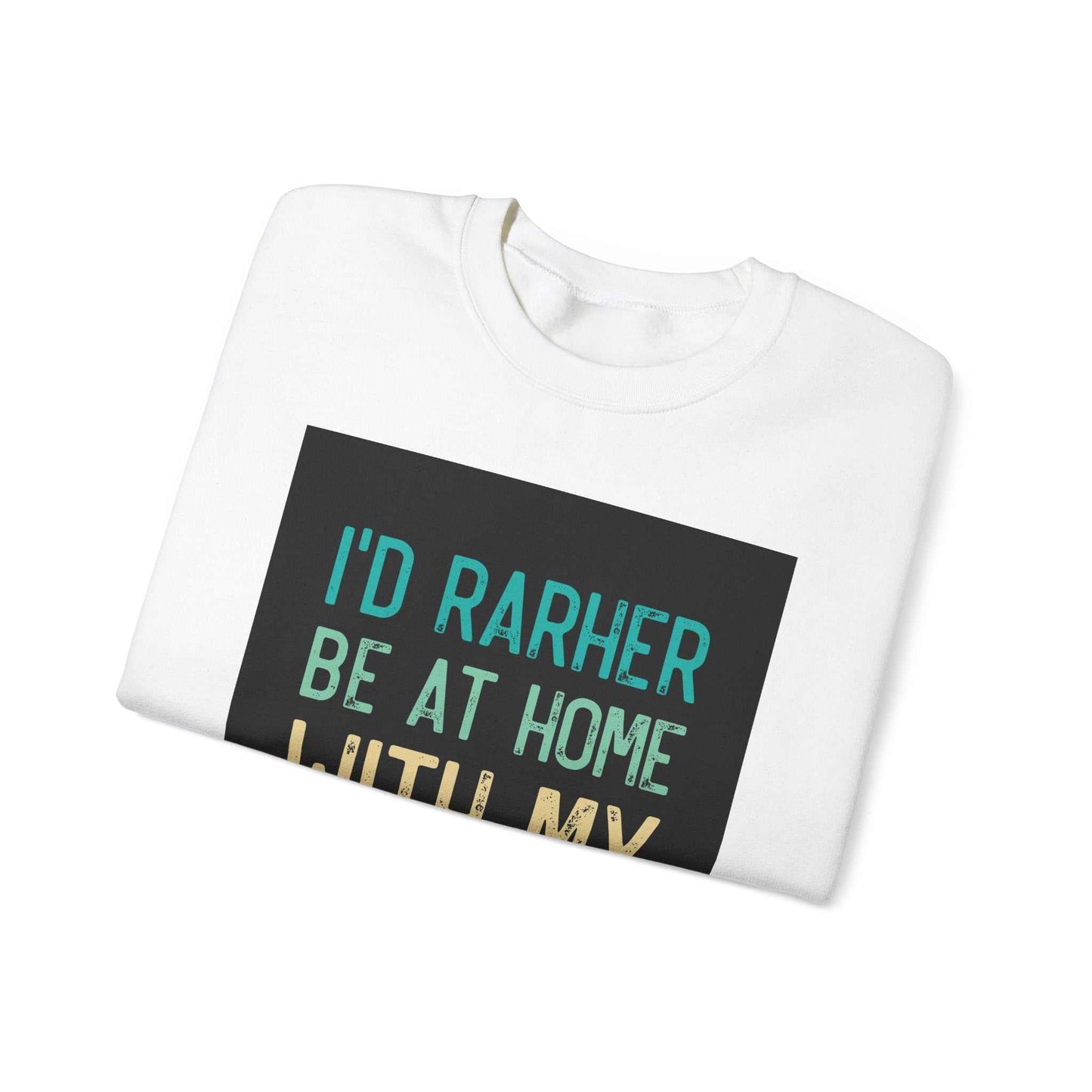 Unisex Heavy Blend™ Crewneck Sweatshirt folded with printed text design.