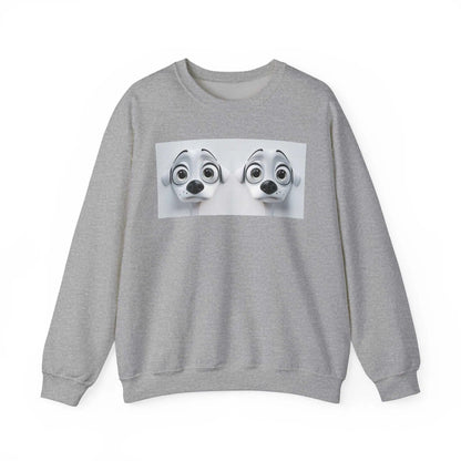 Sarcastic Dog Face 3D Sweatshirt with gray background, featuring ribbed knit collar and crew neckline.