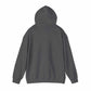 Unisex heavy blend hooded sweatshirt in charcoal gray, back view.