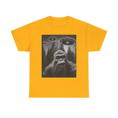 Bigfoot and flying saucers Unisex Heavy Cotton Tee - Size Variants ET